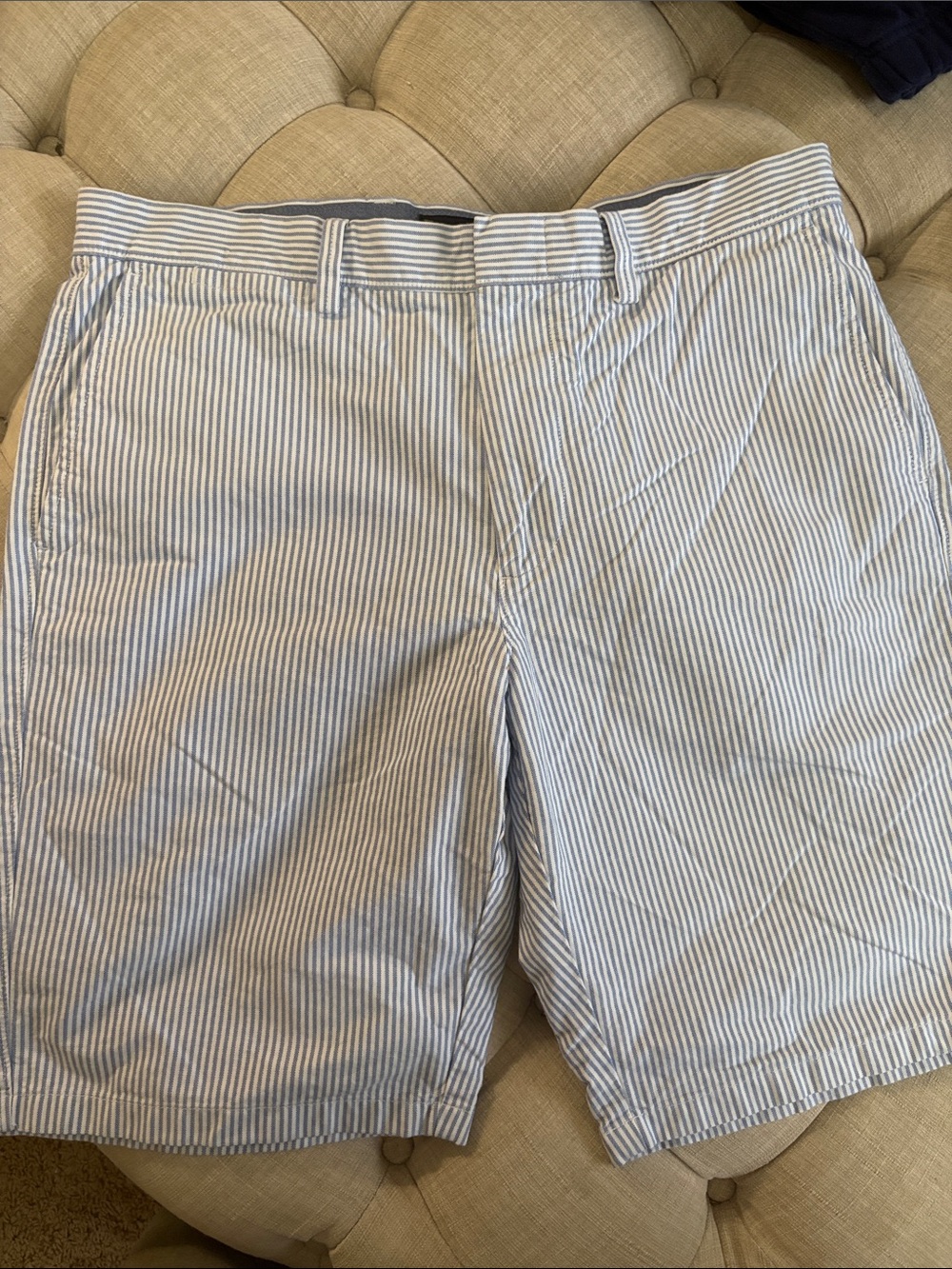 J. Crew Blue and White Seersucker Flat-Front Shorts